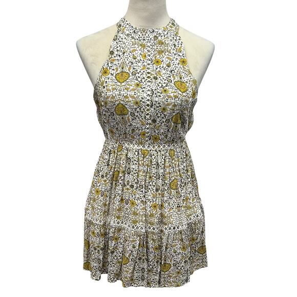 Boho Festival Halter Mini Dress Abel The Label Open Back Floral XS - Picture 1 of 7